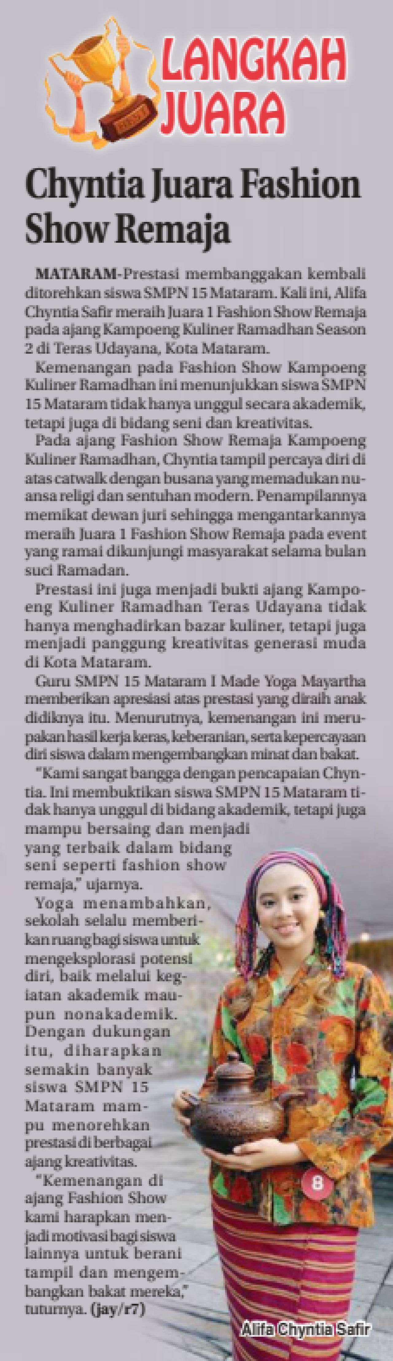 Chyntia Juara Fashion Show Remaja