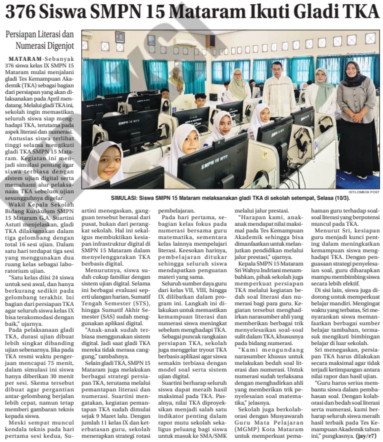 376 Siswa SMPN 15 Mataram Ikuti Gladi TKA
