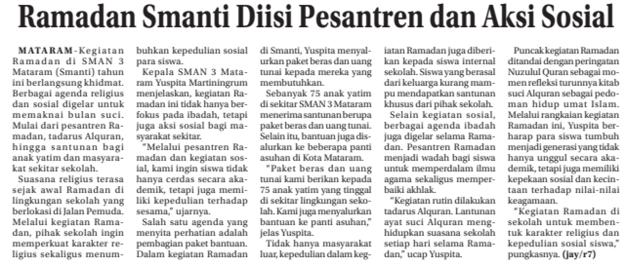Ramadan Smanti Diisi Pesantren dan Aksi Sosial