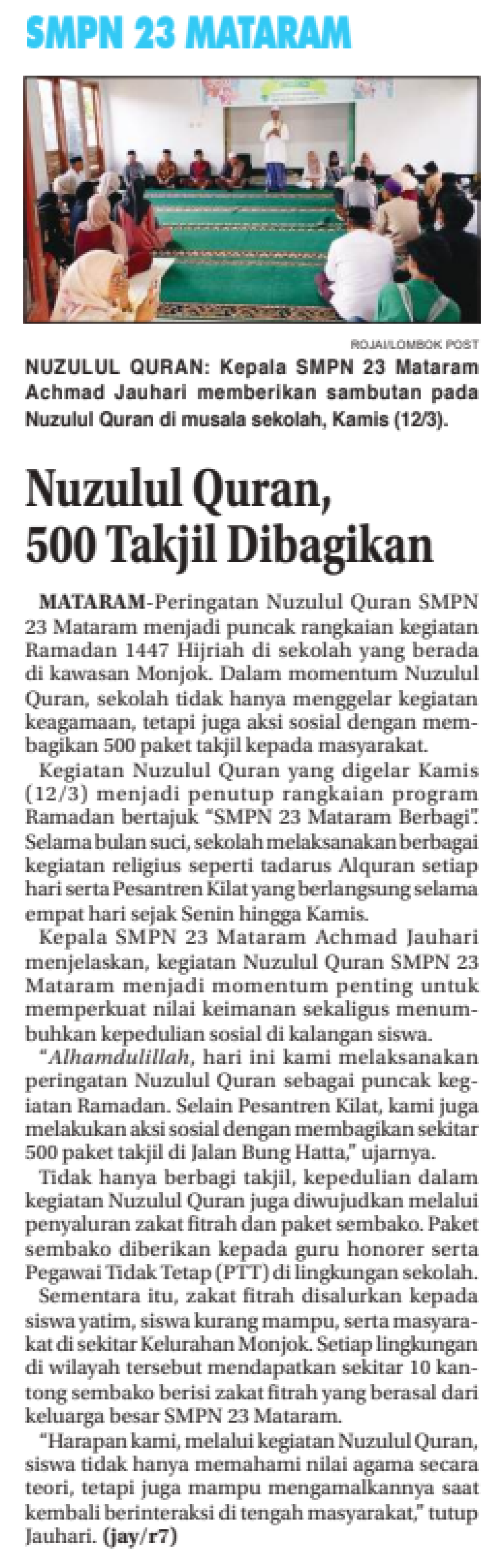 Nuzulul Quran, 500 Takjil Dibagikan