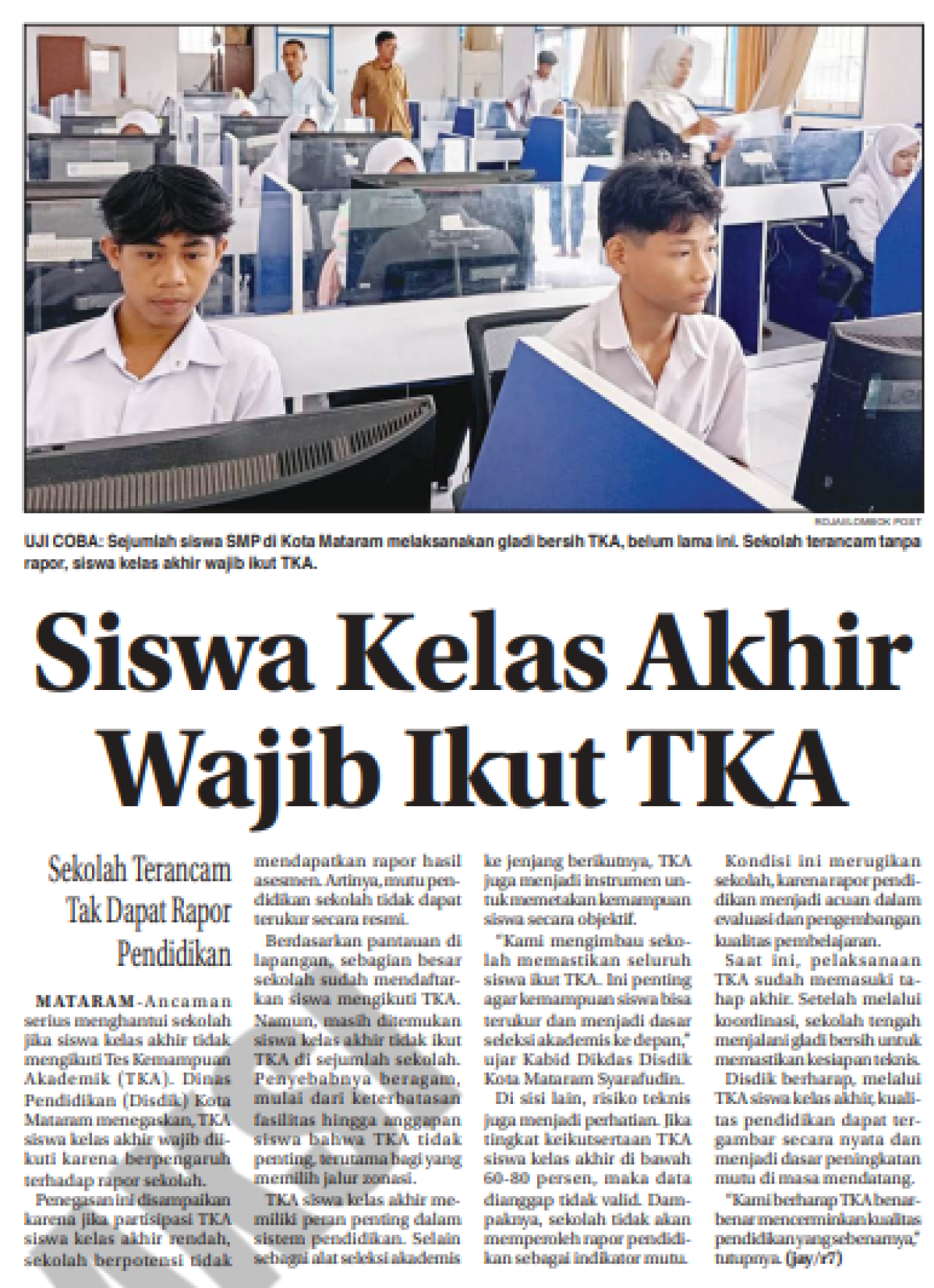 Siswa Kelas Akhir Wajib Ikut TKA