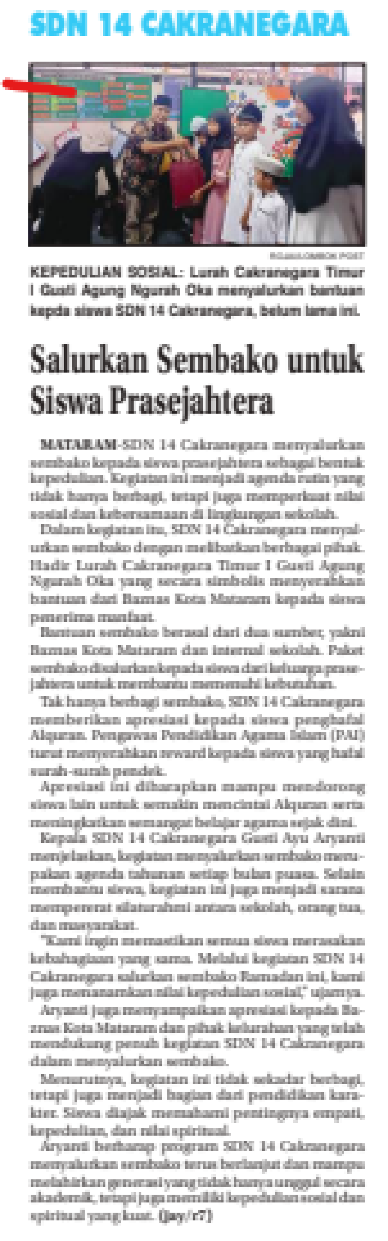 Salurkan Sembako Untuk Siswa Prasejahtera