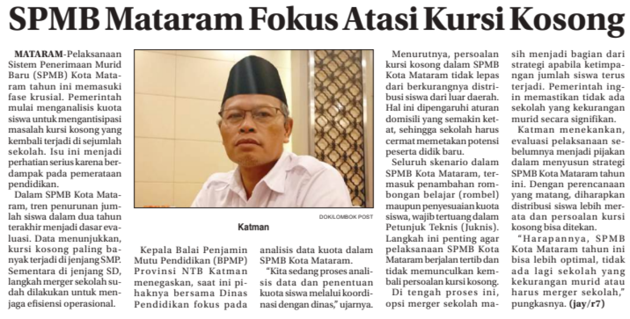 SPMB Mataram Fokus Atasi Kursi Kosong
