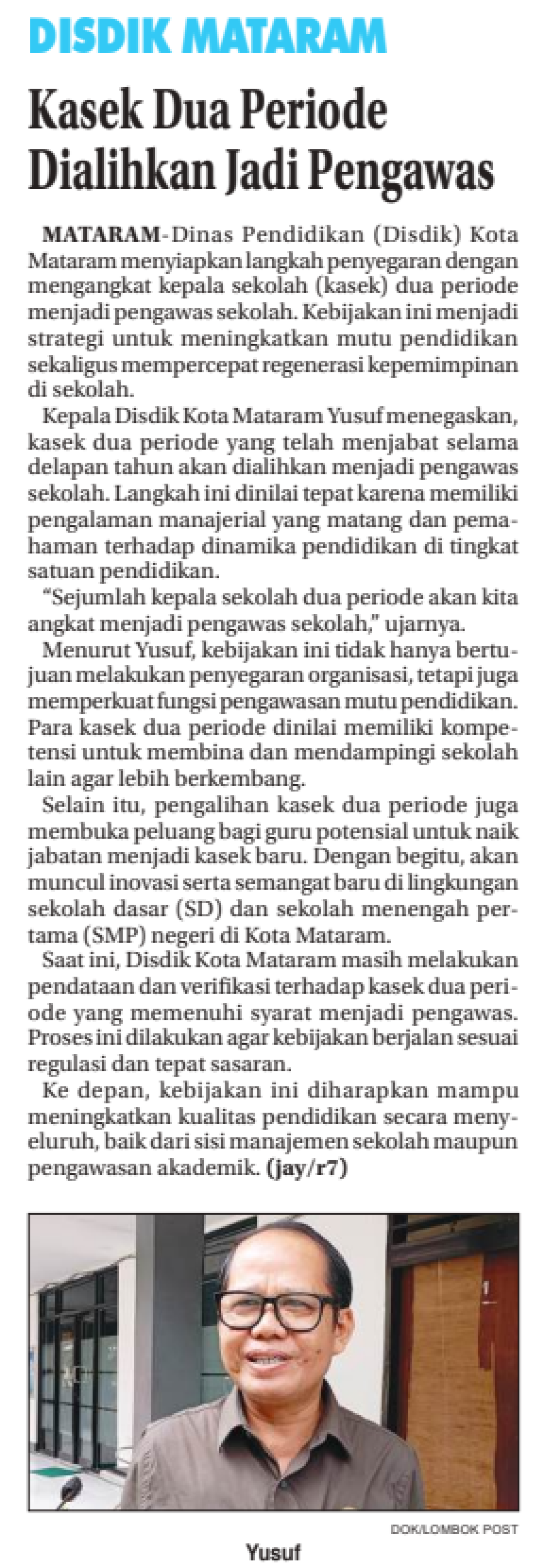 Kasek Dua Periode Dialihkan Jadi Pengawas