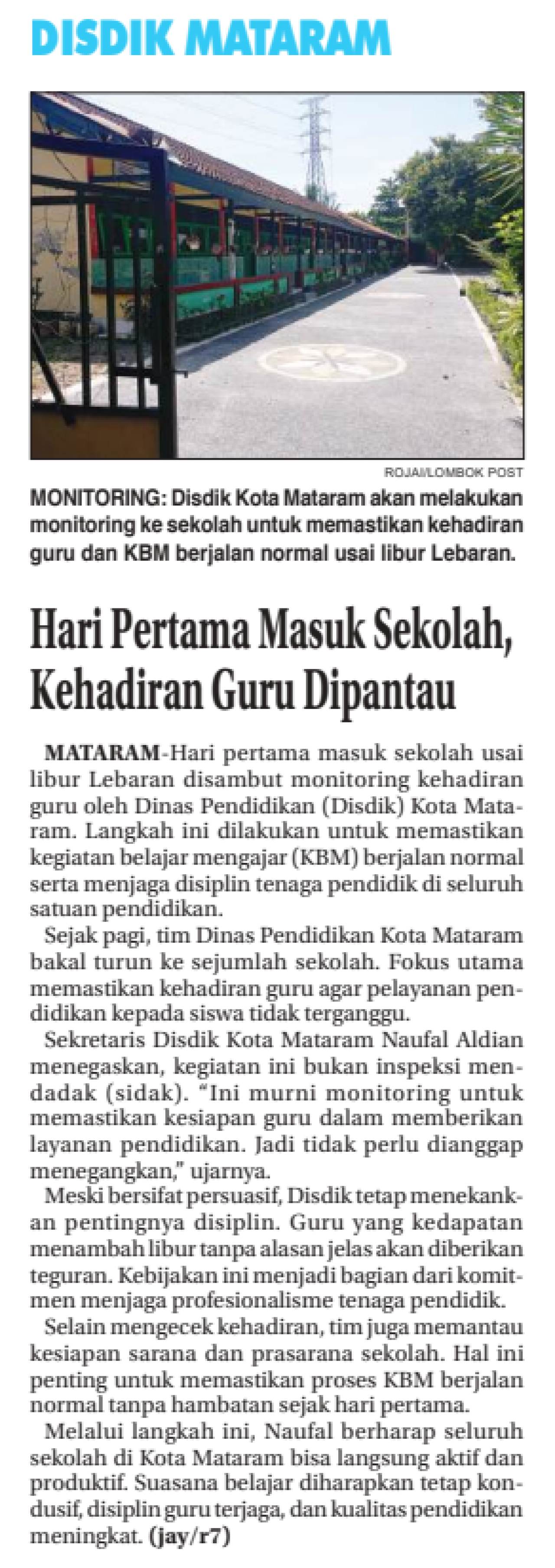 Hari Pertama Masuk Sekolah, Kehadiran Guru Dipantau