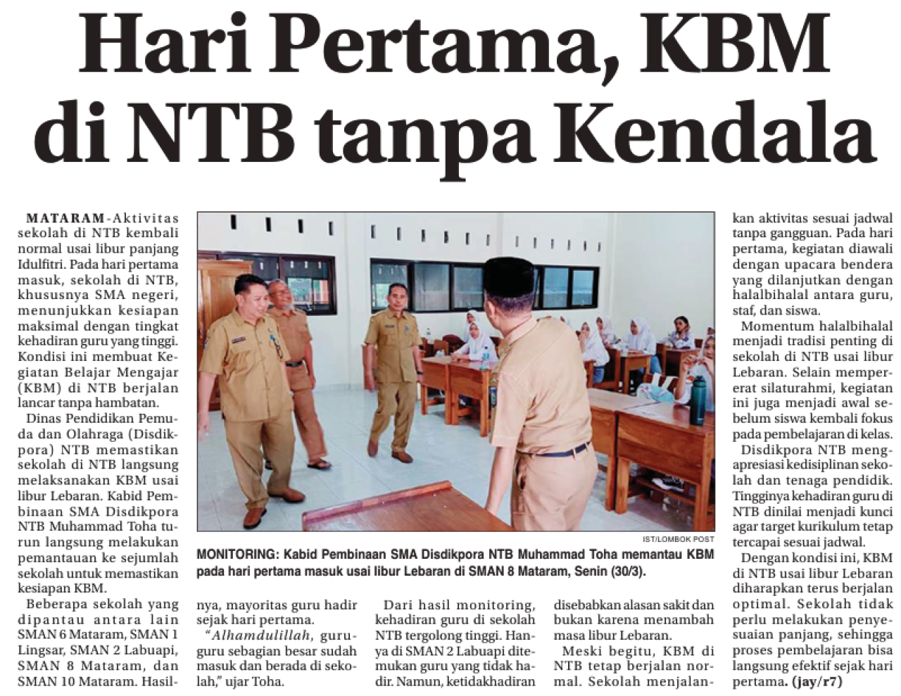 Hari Pertama, KBM di NTB tanpa Kendala