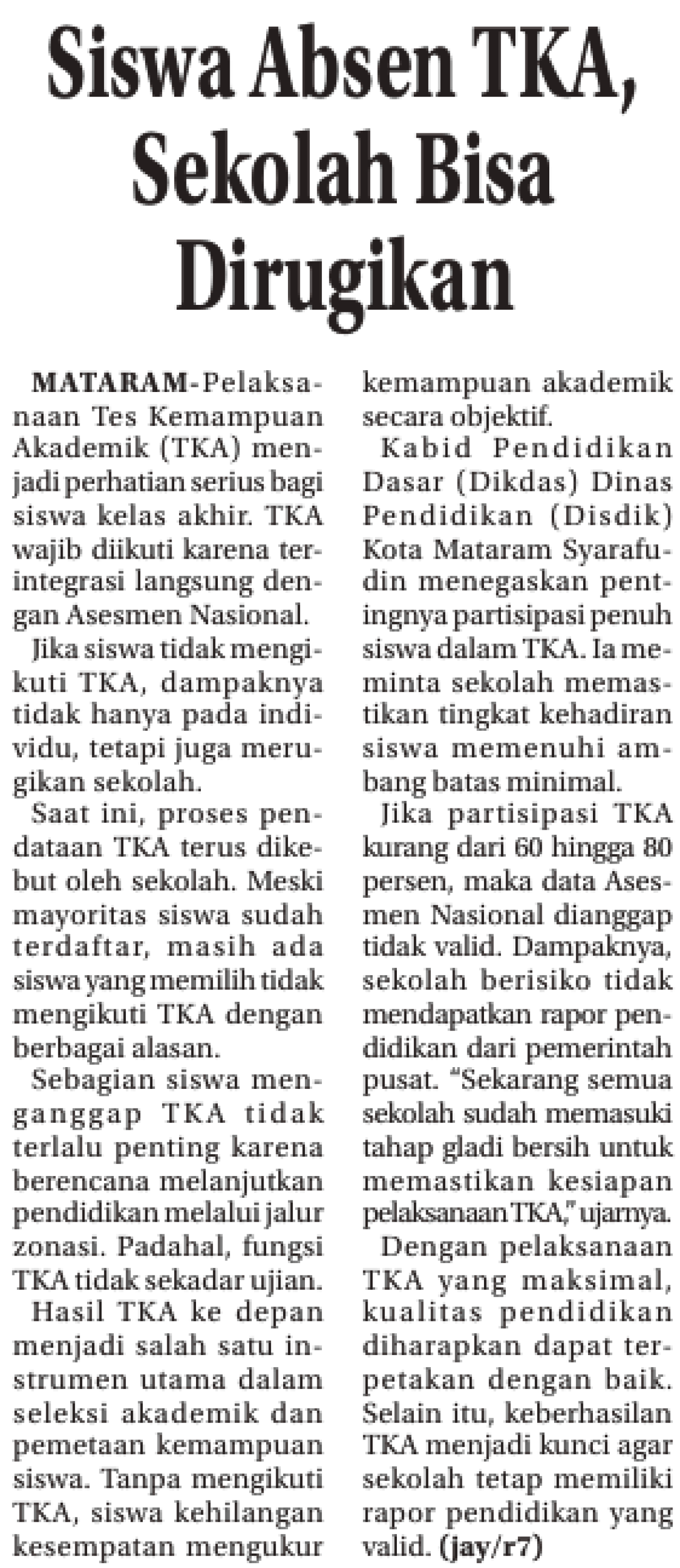 Siswa Absen TKA, Sekolah Bisa Dirugikan