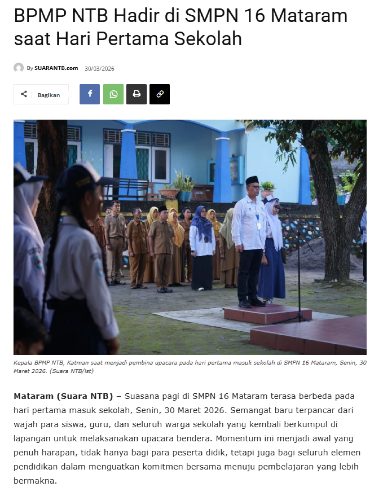 BPMP NTB Hadir di SMPN 16 Mataram saat Hari Pertama Sekolah