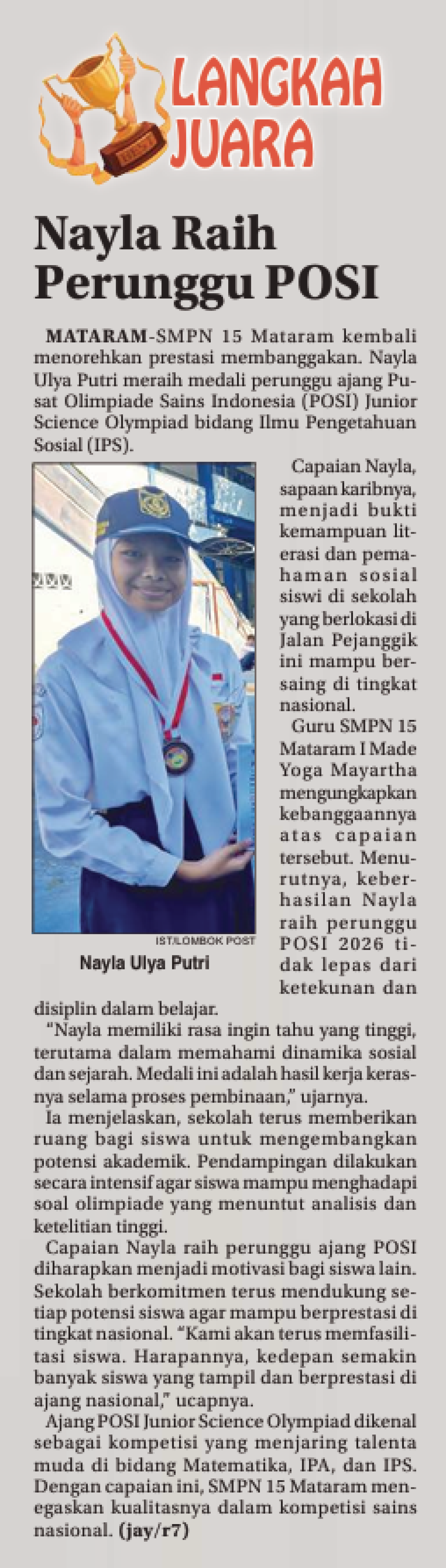 Nayla Raih Perunggu POSI