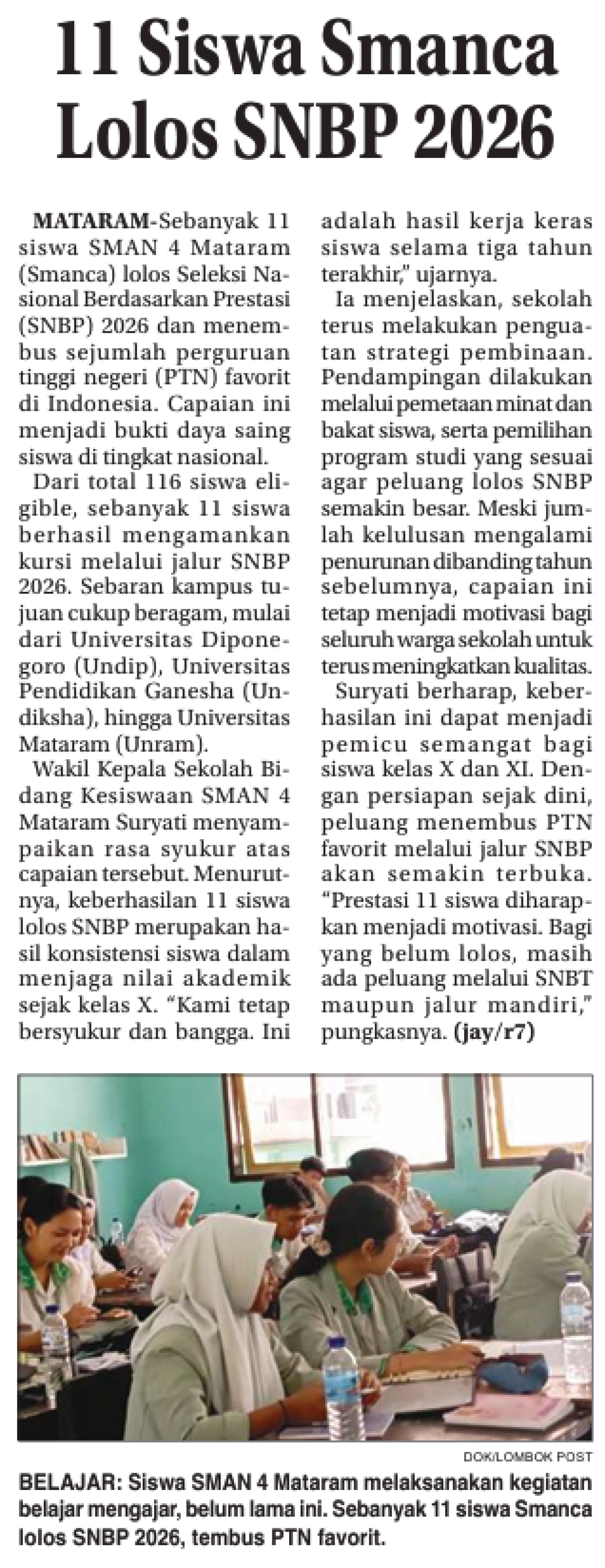 11 Siswa Smanca Lolos SNBP 2026