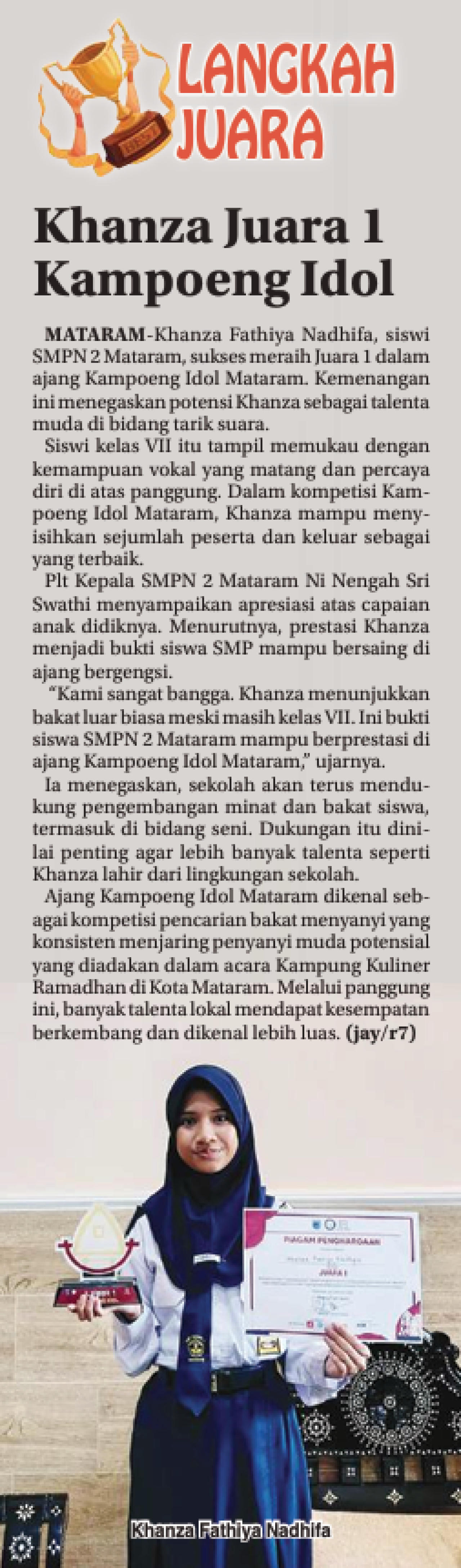Khanza Juara 1 Kampoeng Idol