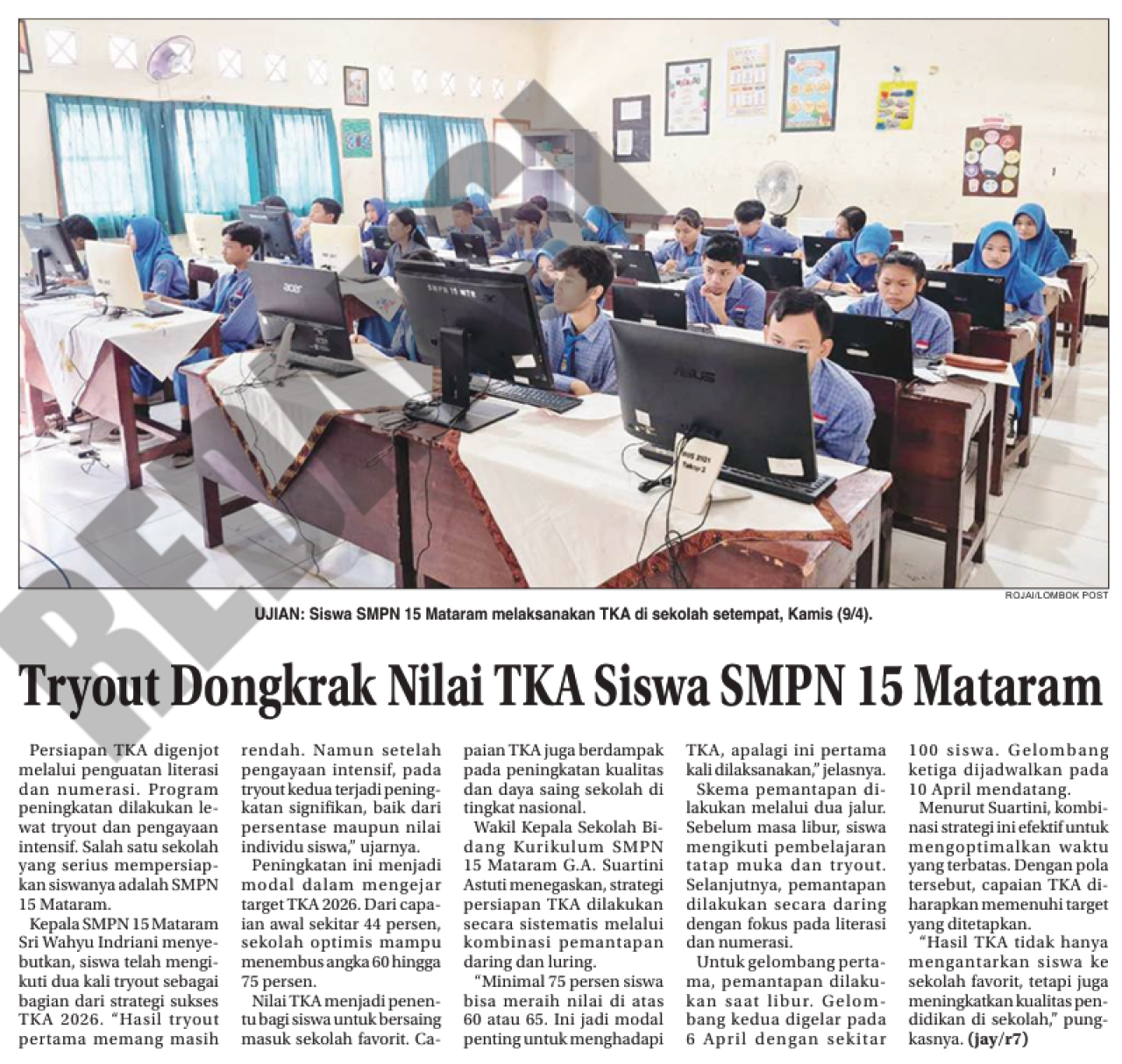 Tryout Dongkrak Nilai TKA Siswa SMPN 15 Mataram