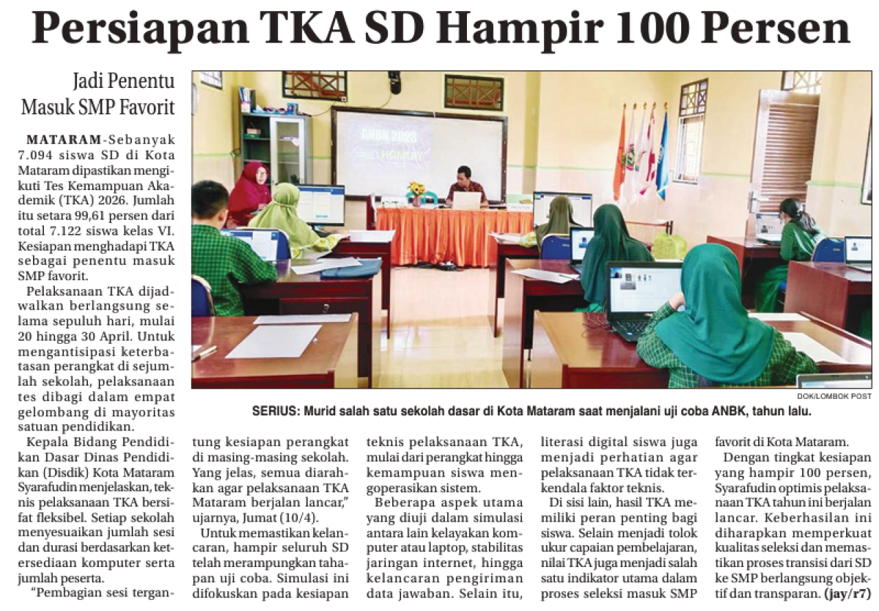 Persiapan TKA SD Hampir 100 Persen