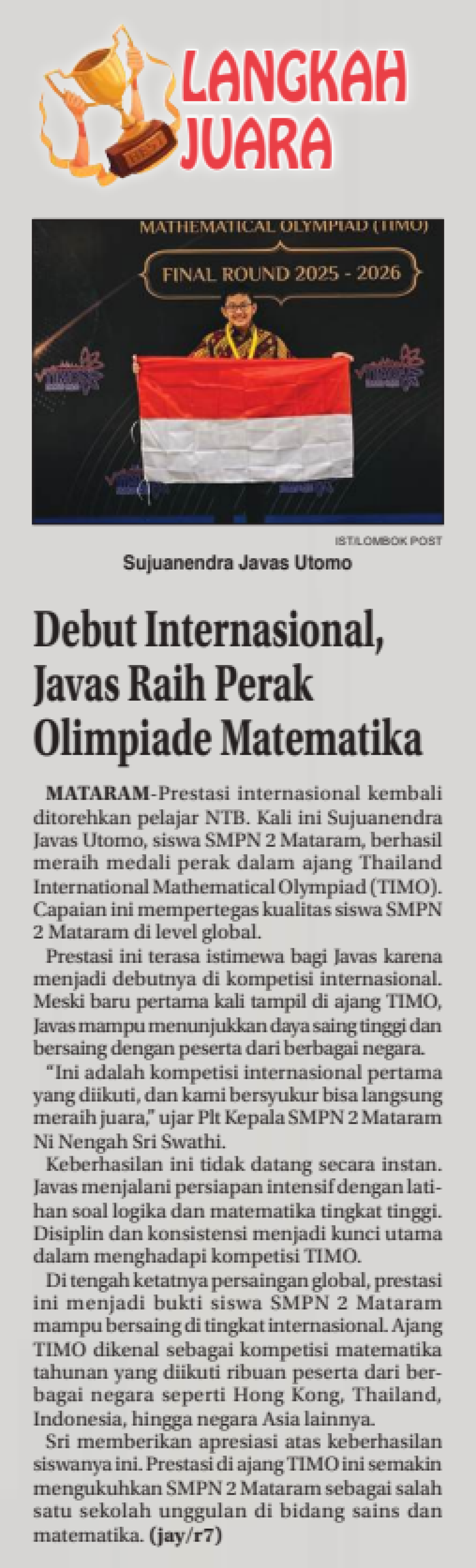 Debut Internasional, Javas Raih Perak Olimpiade Matematika