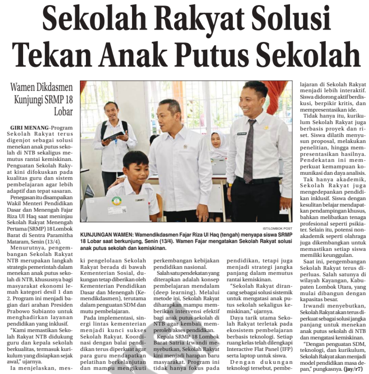 Sekolah Rakyat Solusi Tekan Anak Putus Sekolah