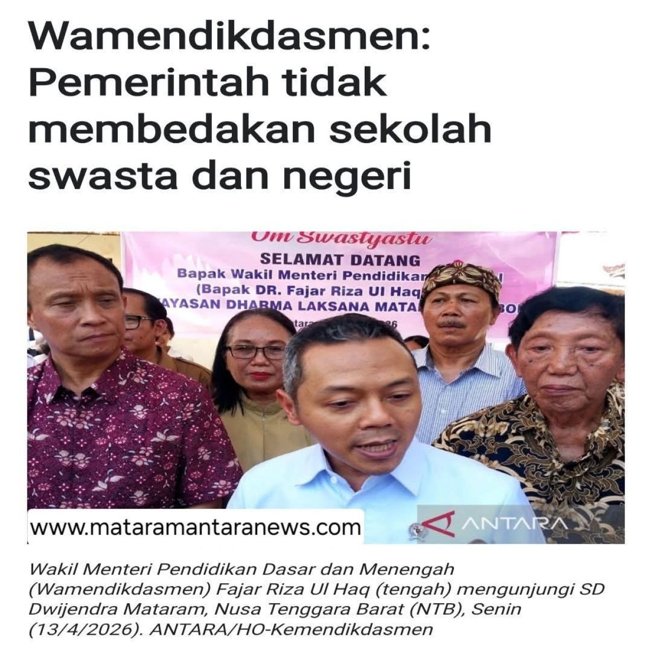 Wamendikdasmen: Pemerintah tidak membedakan sekolah swasta dan negeri
