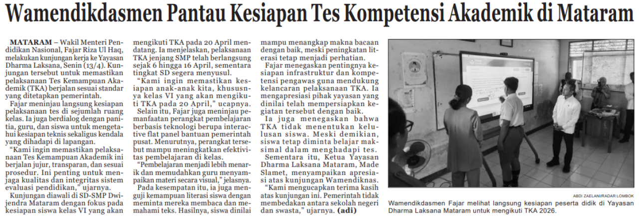 Wamendikdasmen Fajar Pantau Pelaksanaan Tes Kompetensi Akademik di Mataram