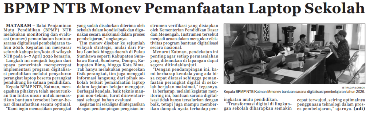 BPMP NTB Monev Pemanfaatan Laptop Sekolah