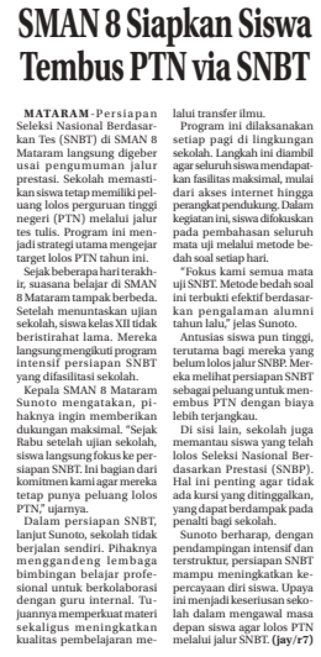 SMAN 8 Siapkan Siswa TembusbPTN via SNBT