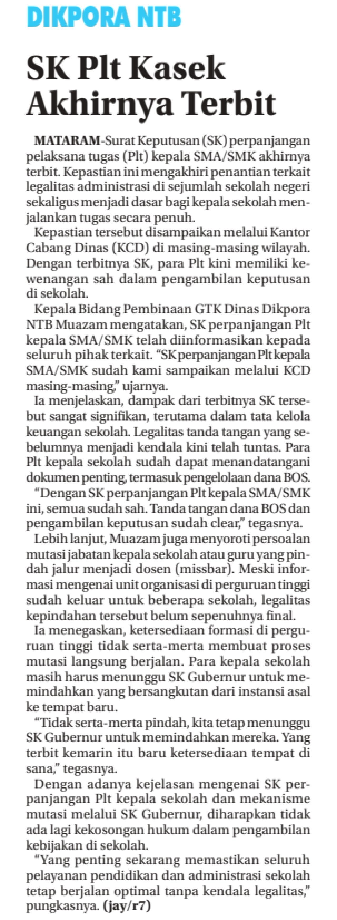 SK Plt Kasek Akhirnya Terbit