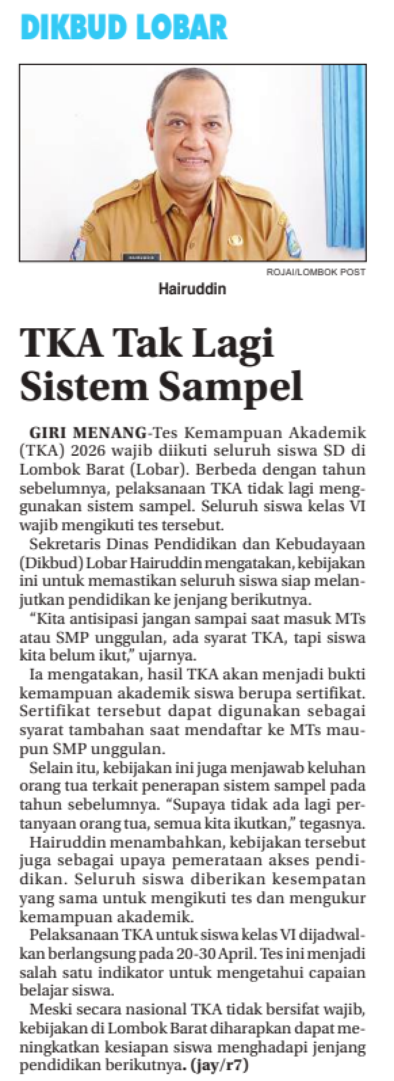 TKA Tak Lagi Sistem Sampel