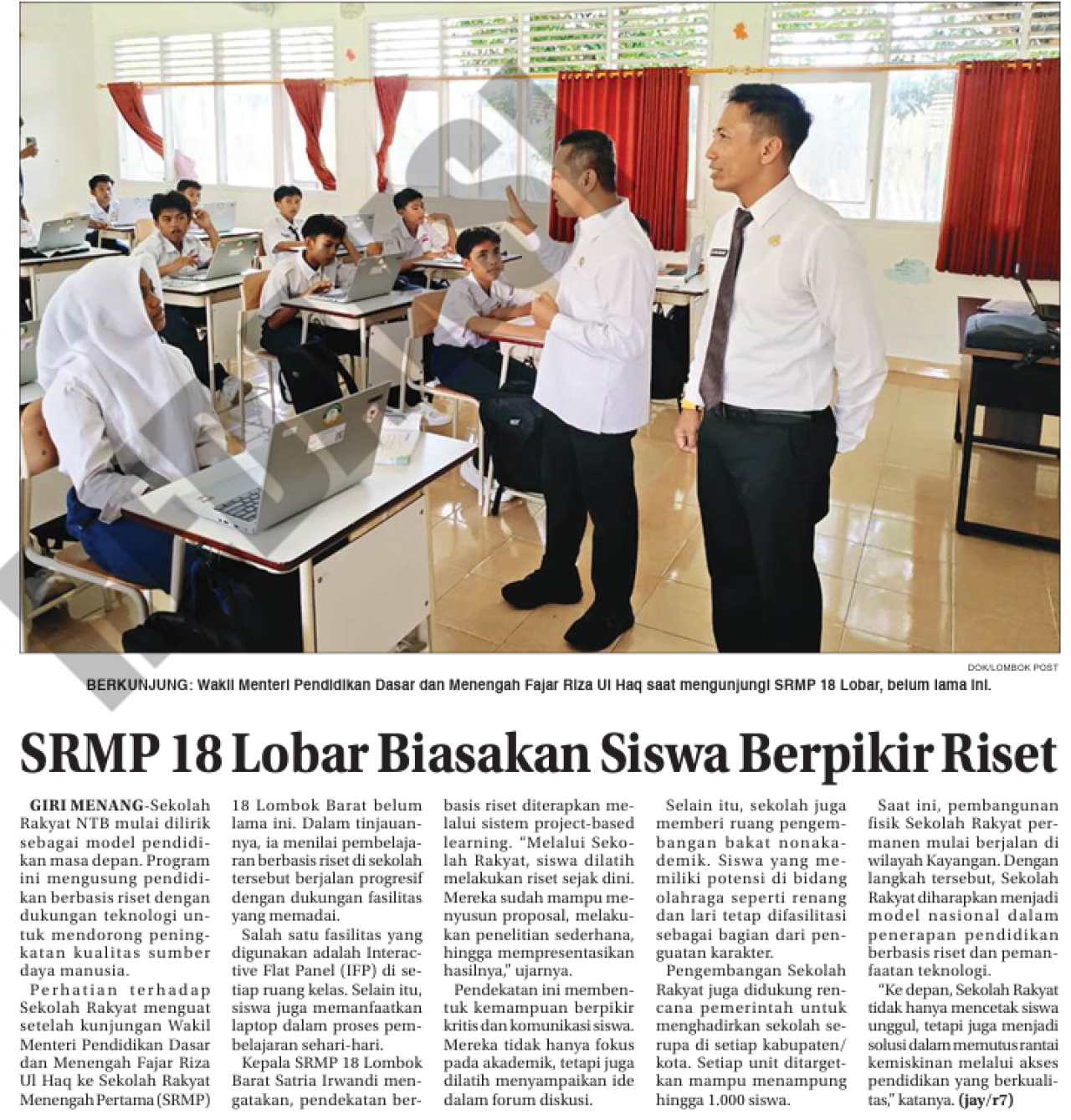 SRMP 18 Lobar Biasakan Siswa Berpikir Riset