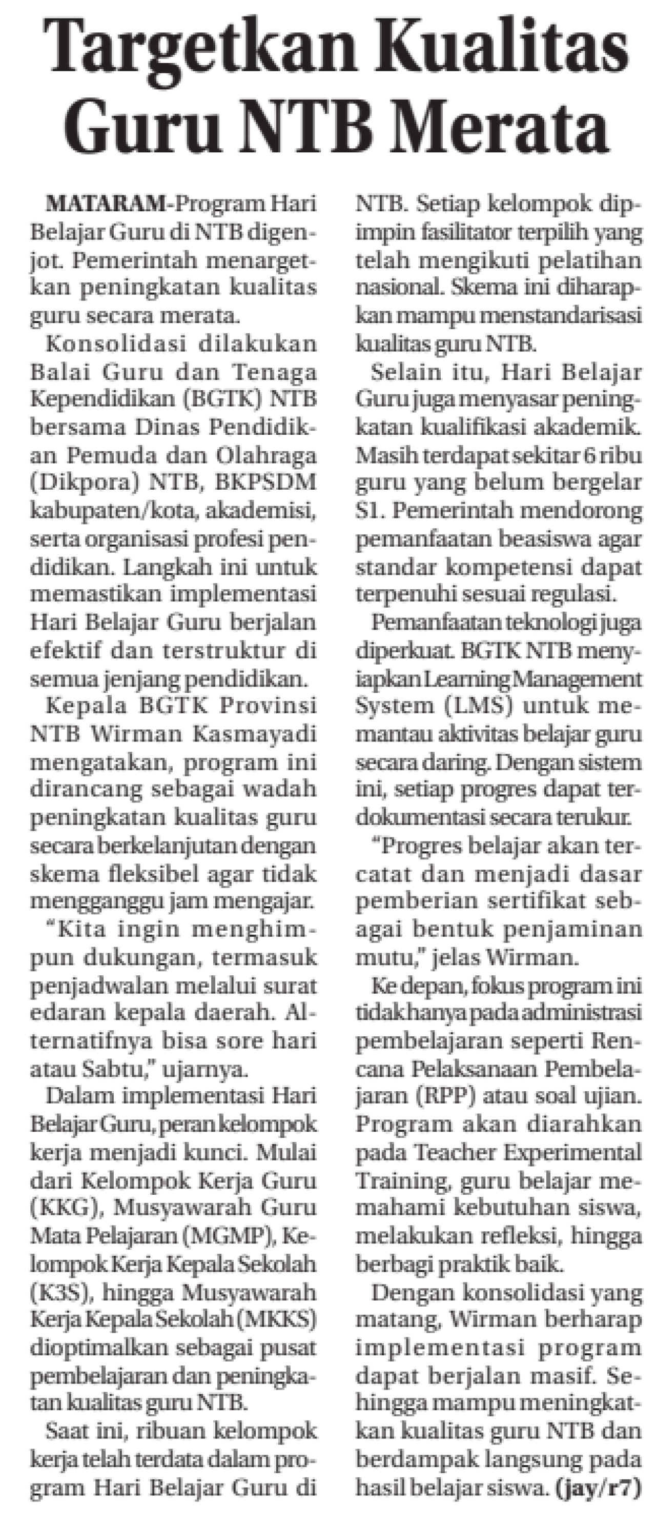 Targetkan Kualitas Guru NTB Merata