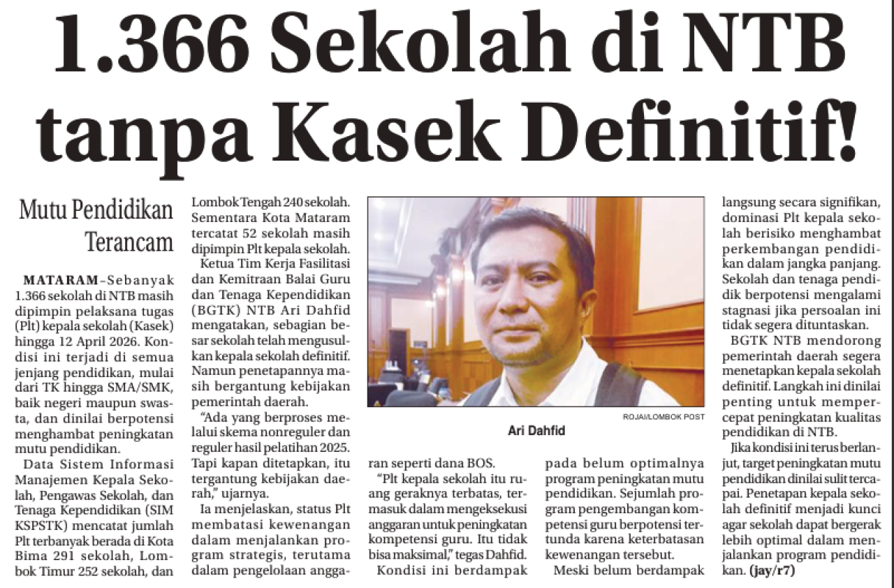 1.366 Sekolah di NTB tanpa Kasek Definitif!