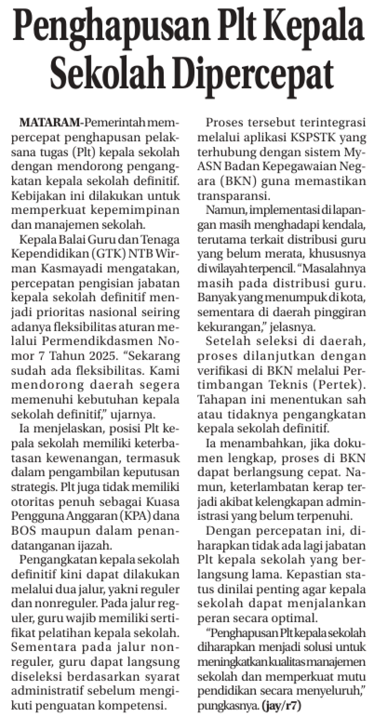 Penghapusan Plt Kepala Sekolah Dipercepat