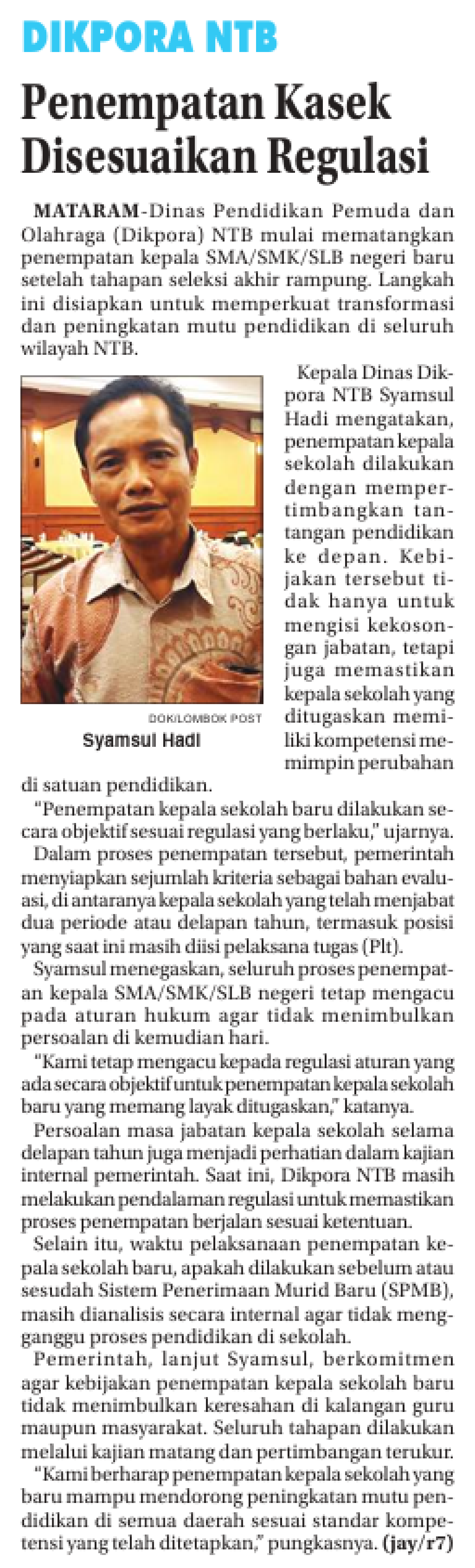 Penempatan Kasek Disesuaikan Regulasi
