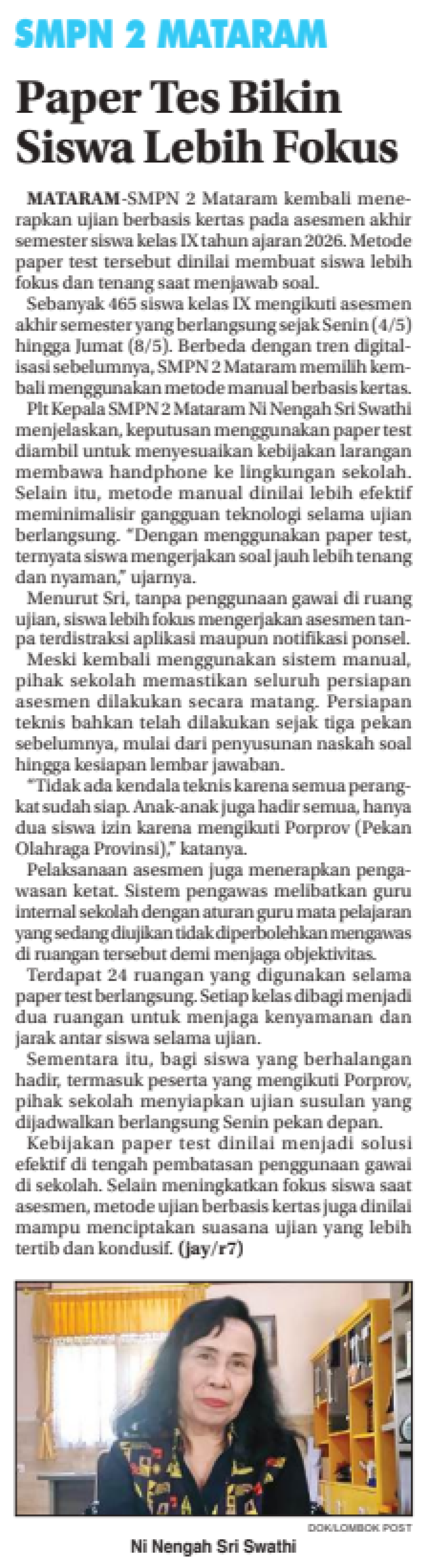Paper Tes Bikin Siswa Lebih Fokus