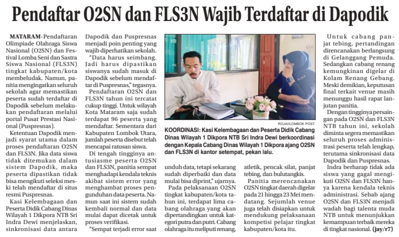 Pendaftar O2SN dan FLS3N Wajib Terdaftar di Dapodik