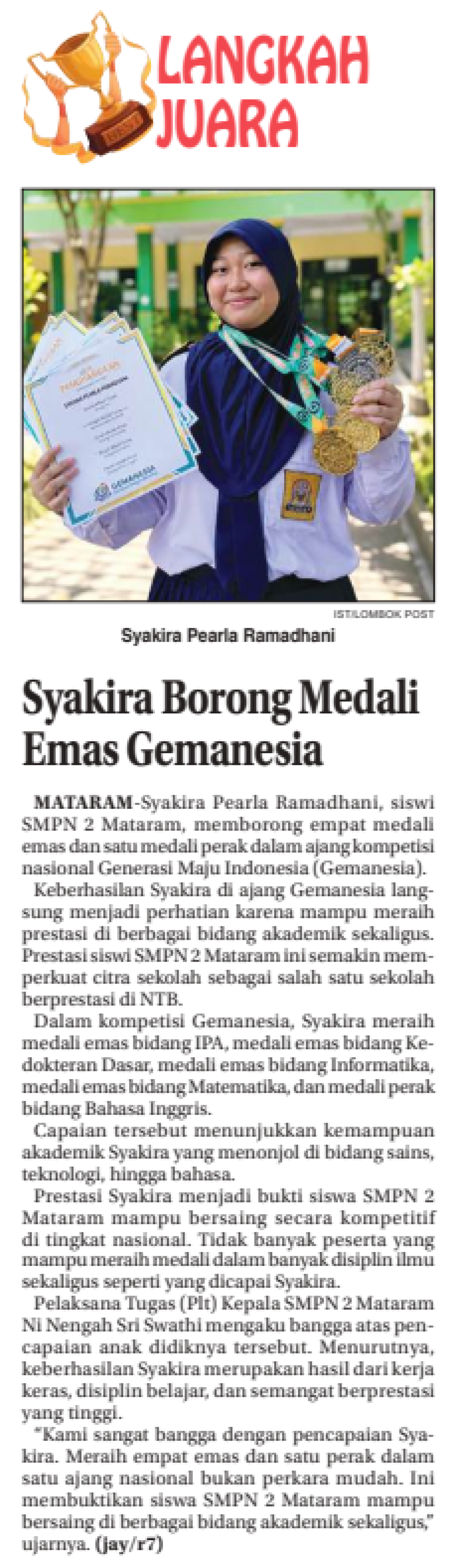Syakira Borong Medali Emas Gemanesia