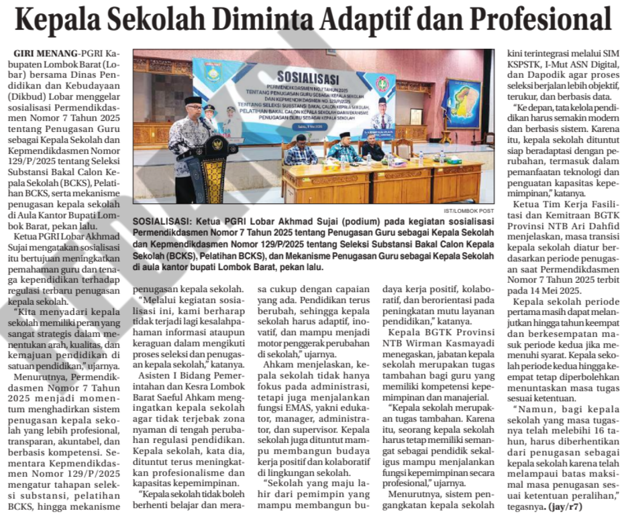 Kepala Sekolah Diminta Adaptif dan Profesional