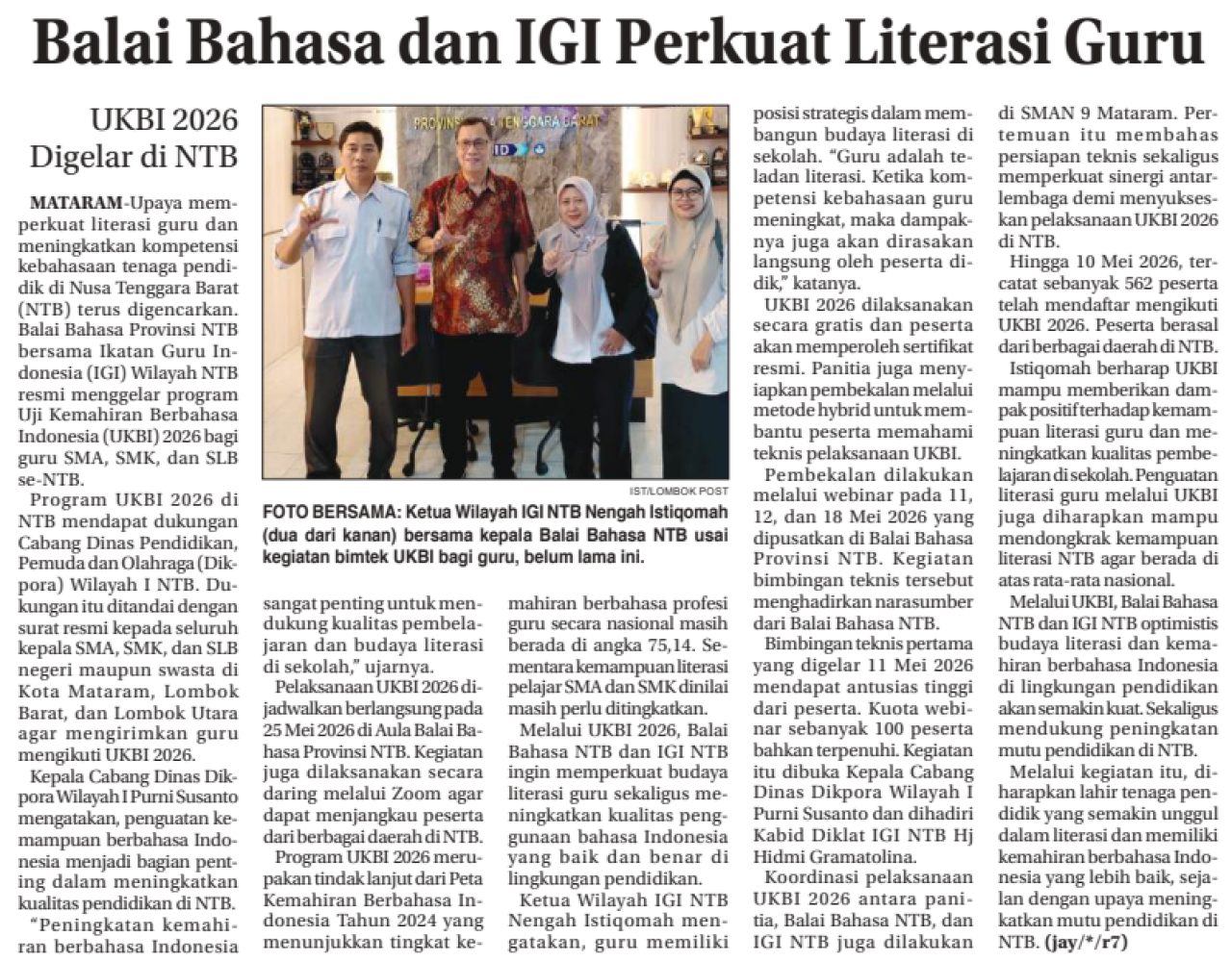 Balai Bahasa dan IGI Perkuat Literasi Guru