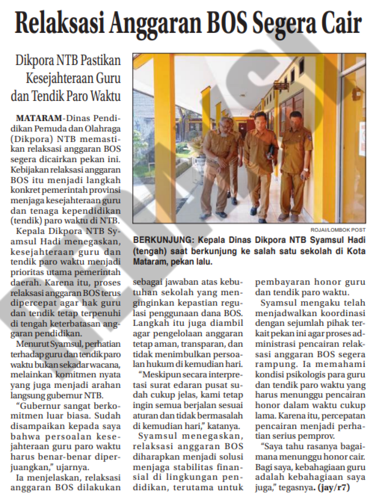 Relaksasi Anggaran Bos Segera Cair