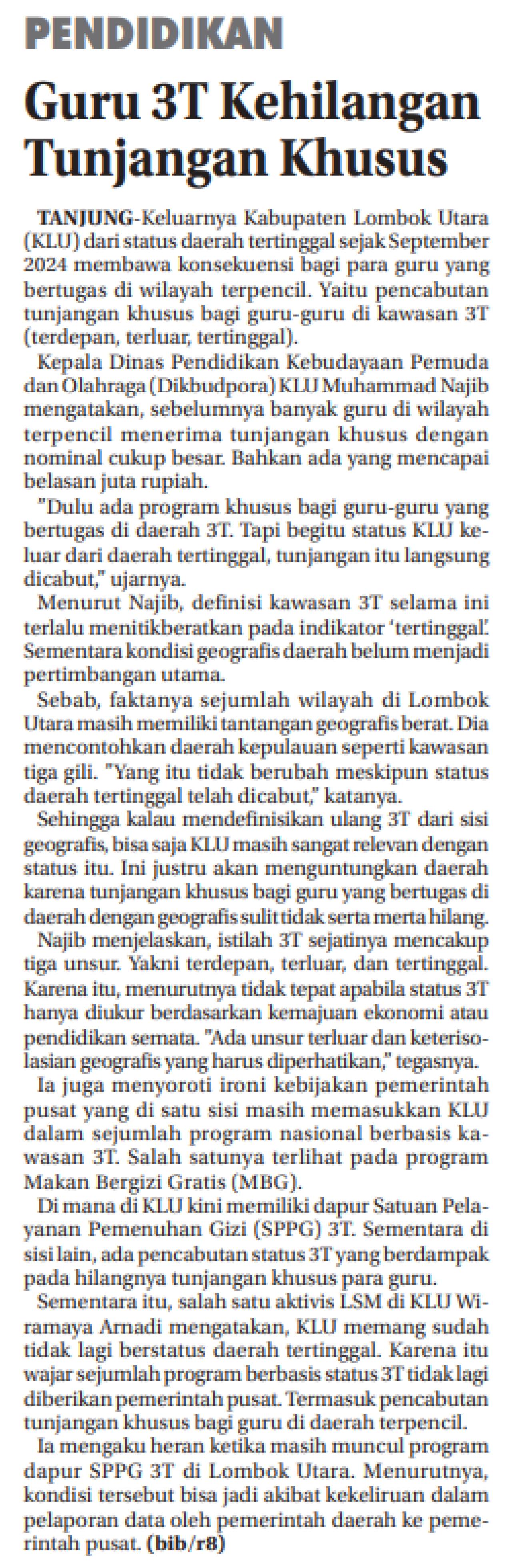 Guru 3T Kehilangan Tunjangan Khusus