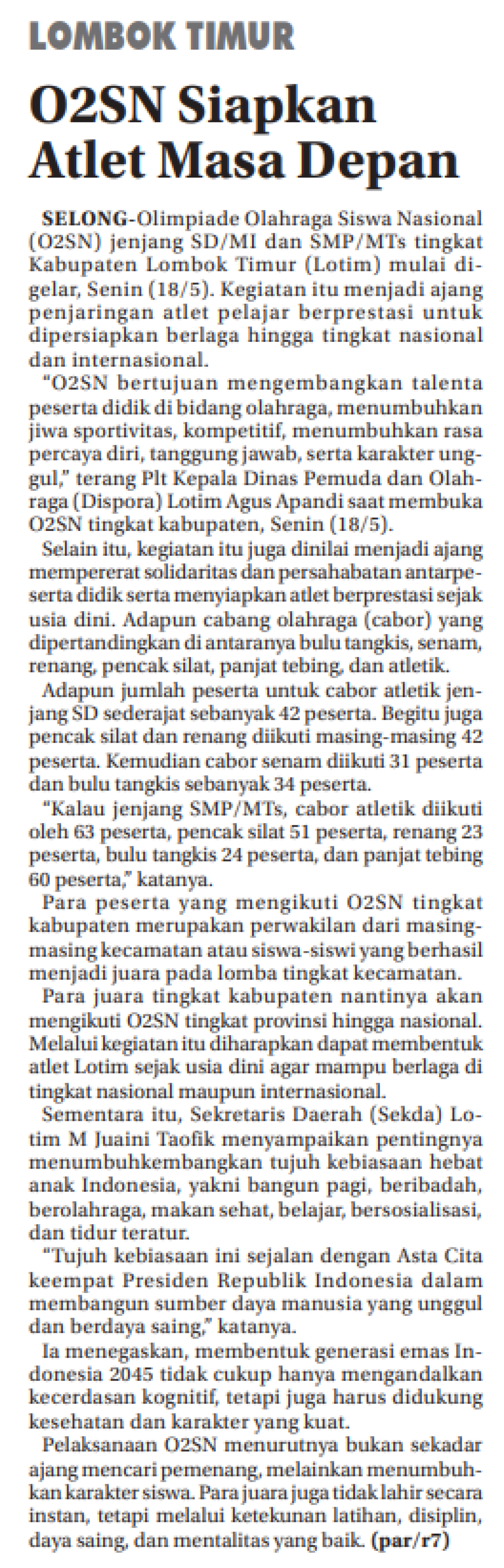 O2SN Siapkan Atlet Masa Depan