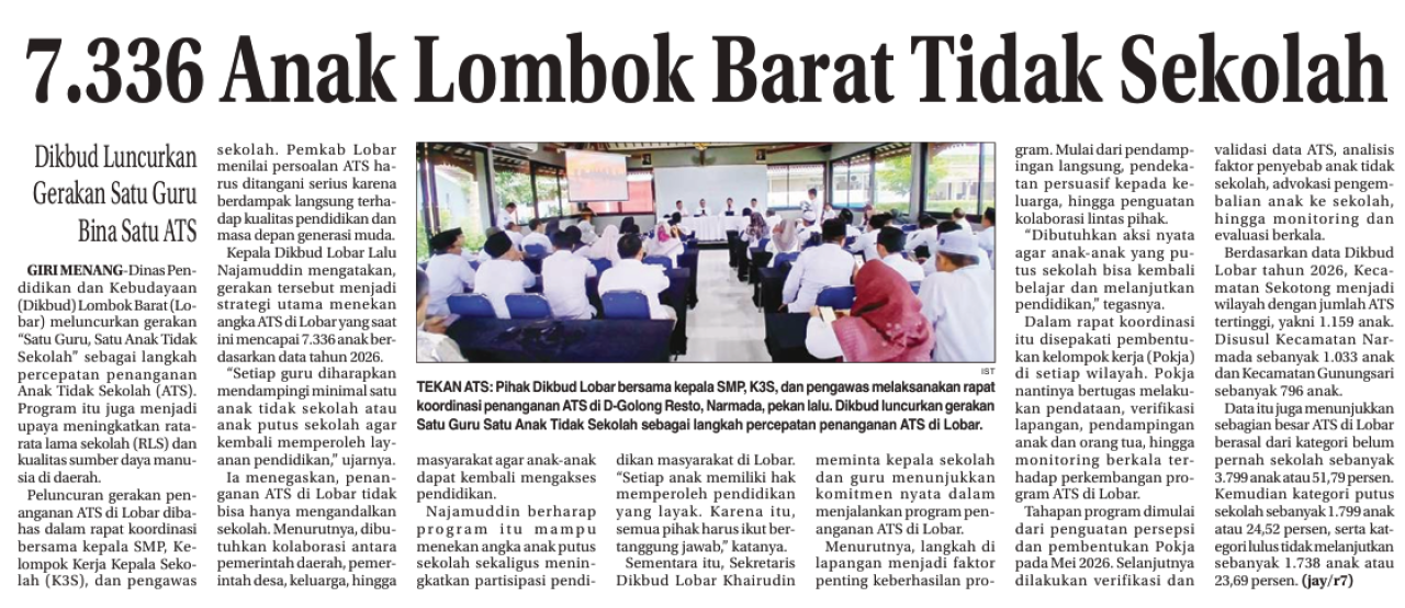 7.336 Anak Lombok Barat Tidak Sekolah