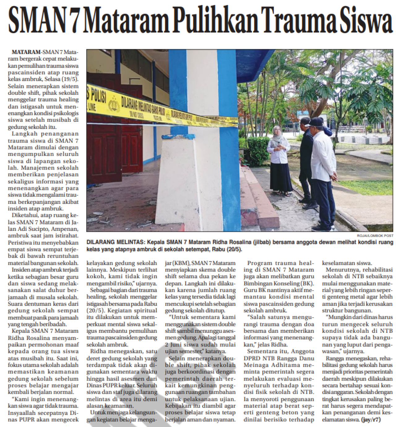 SMAN 7 Mataram Pulihkan Trauma Siswa