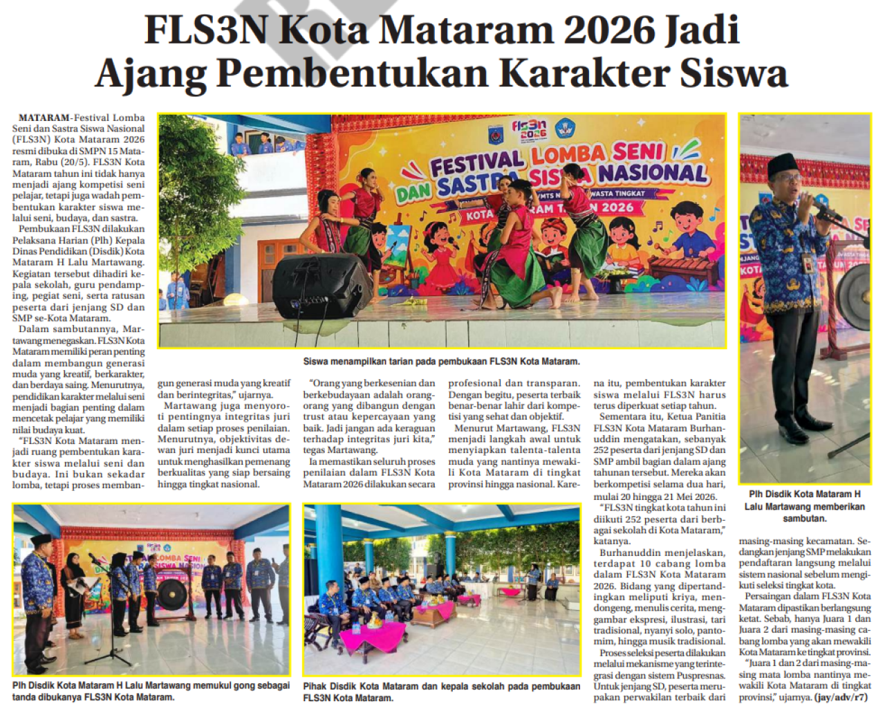 FLS3N Kota Mataram 2026 Jadi Ajang Pembentukan Karakter Siswa