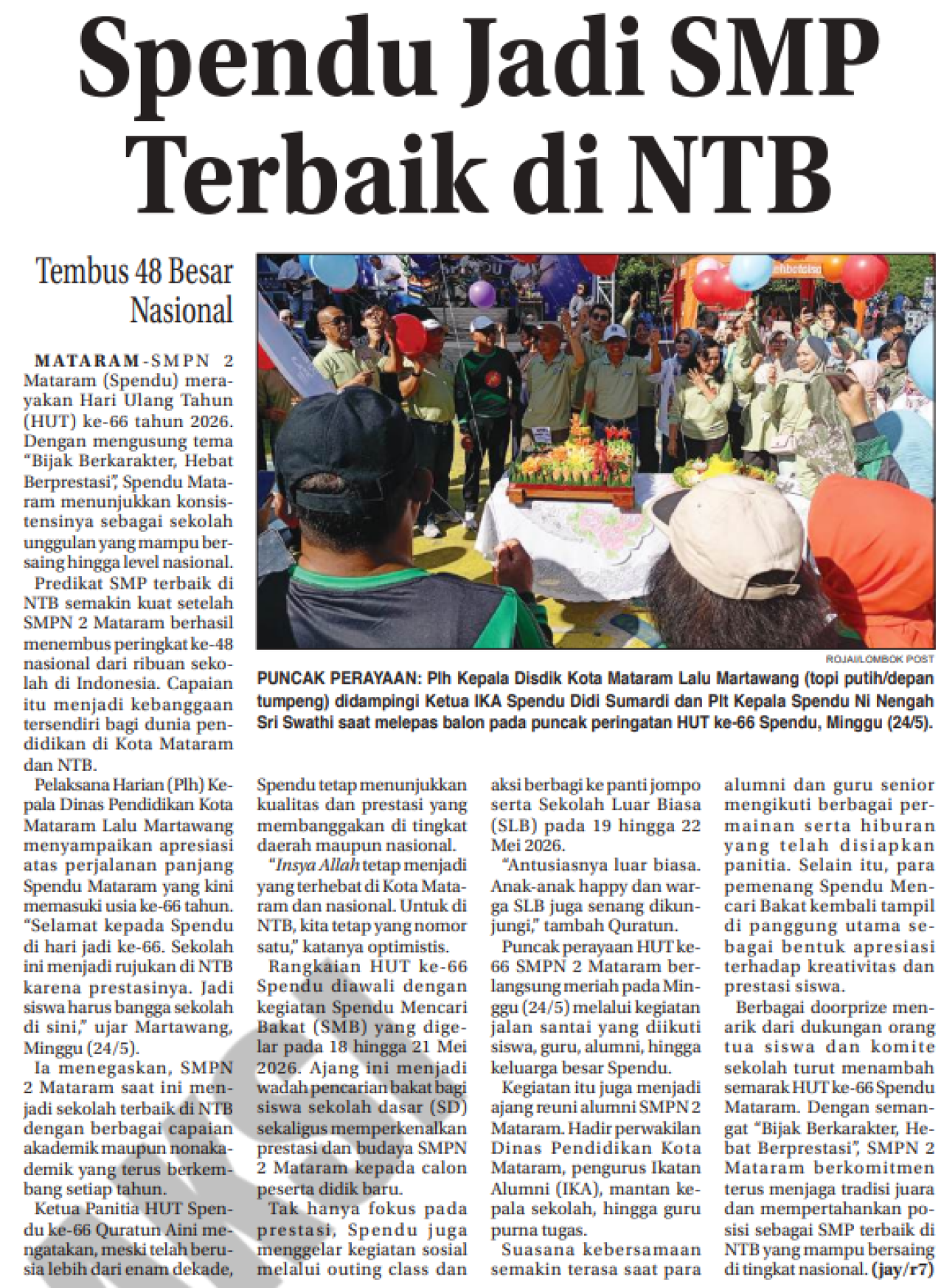 Spendu Jadi SMP Terbaik di NTB