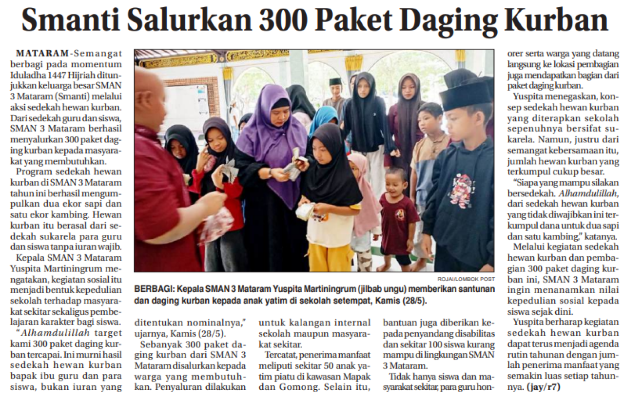 Smanti Salurkan 300 Paket Daging Kurban