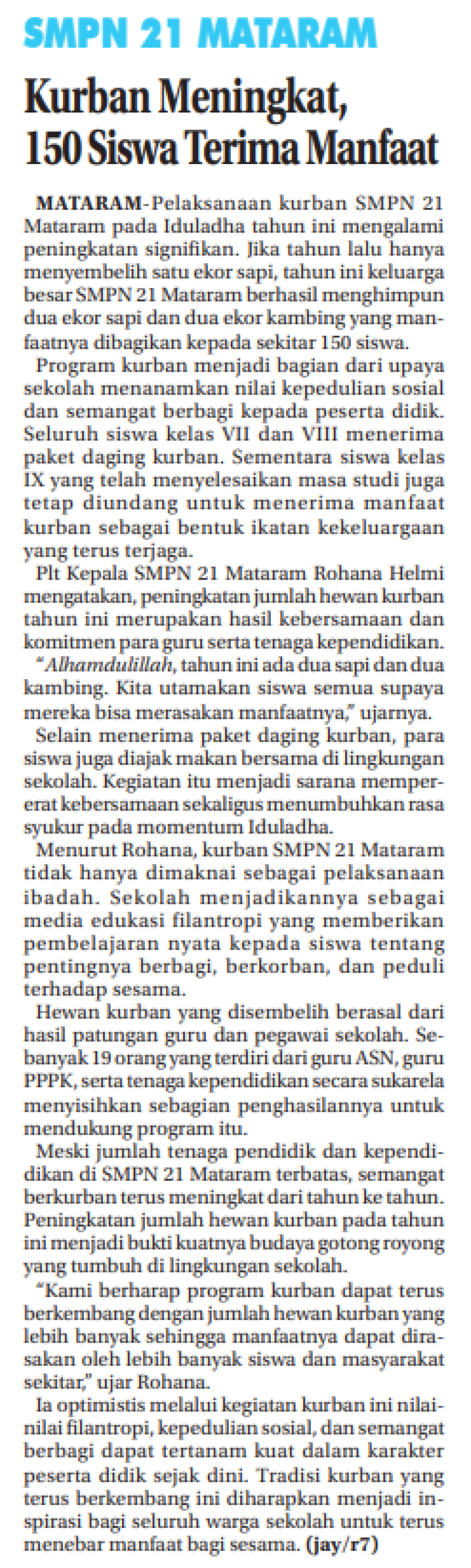 Kurban Meningkat, 150 Siswa Terima Manfaat