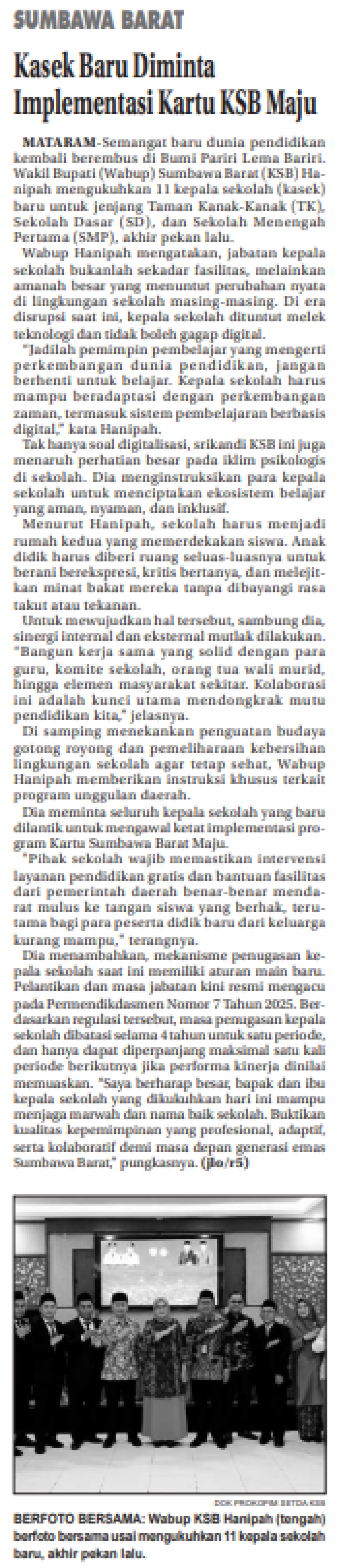 Kasek Baru Diminta Implementasikan Kartu KSB Maju