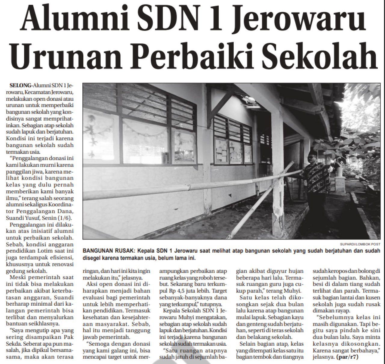 Alumni SDN 1 Jerowaru Urunan Perbaiki Sekolah