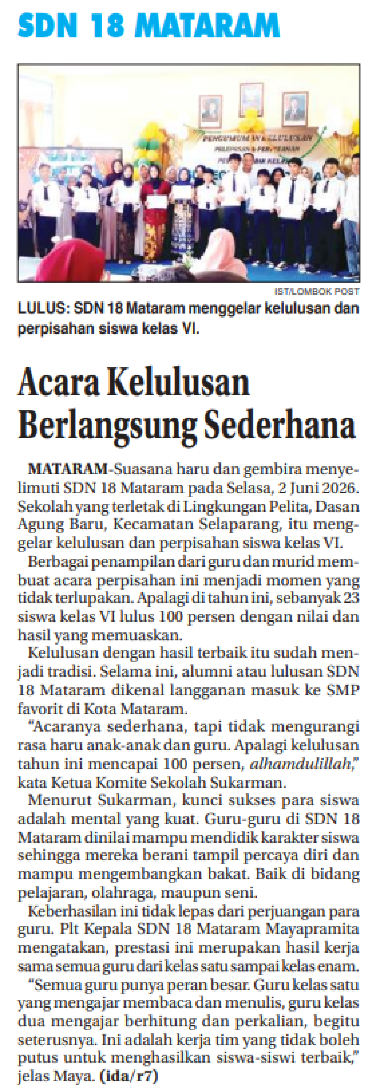 Acara Kelulusan Berlangsung Sederhana