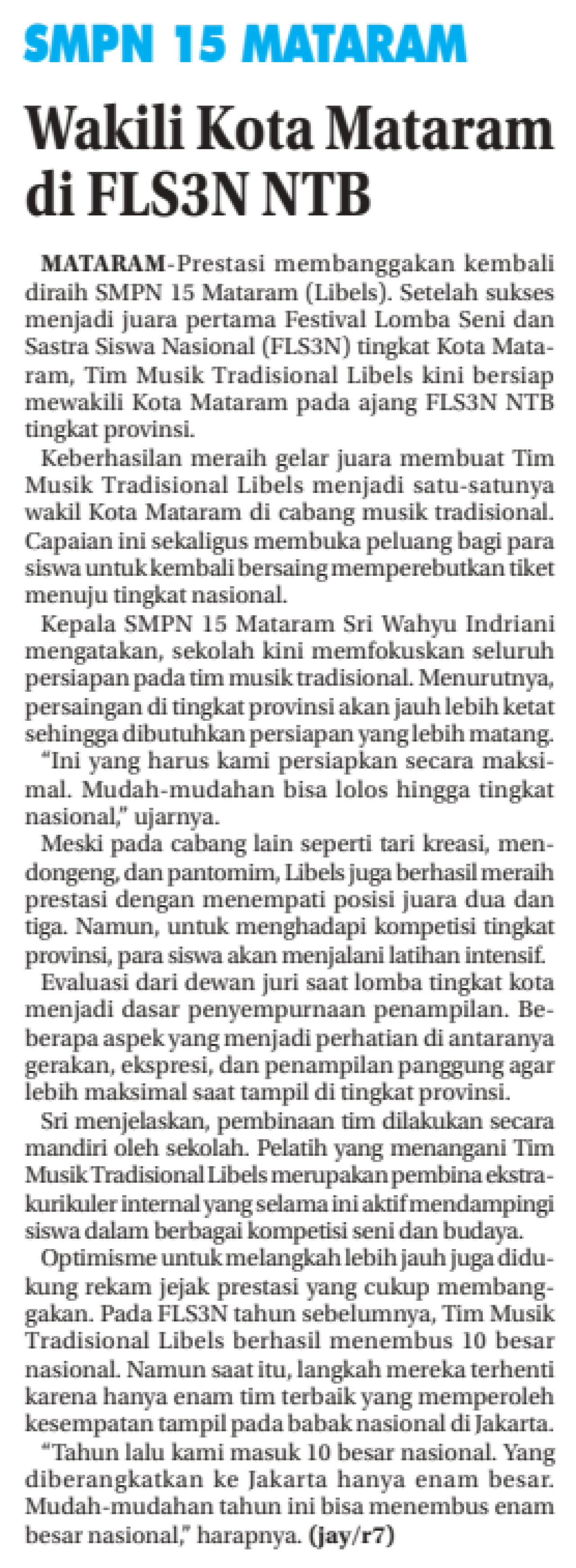 Wakili Kota Mataram di FLS3N NTB