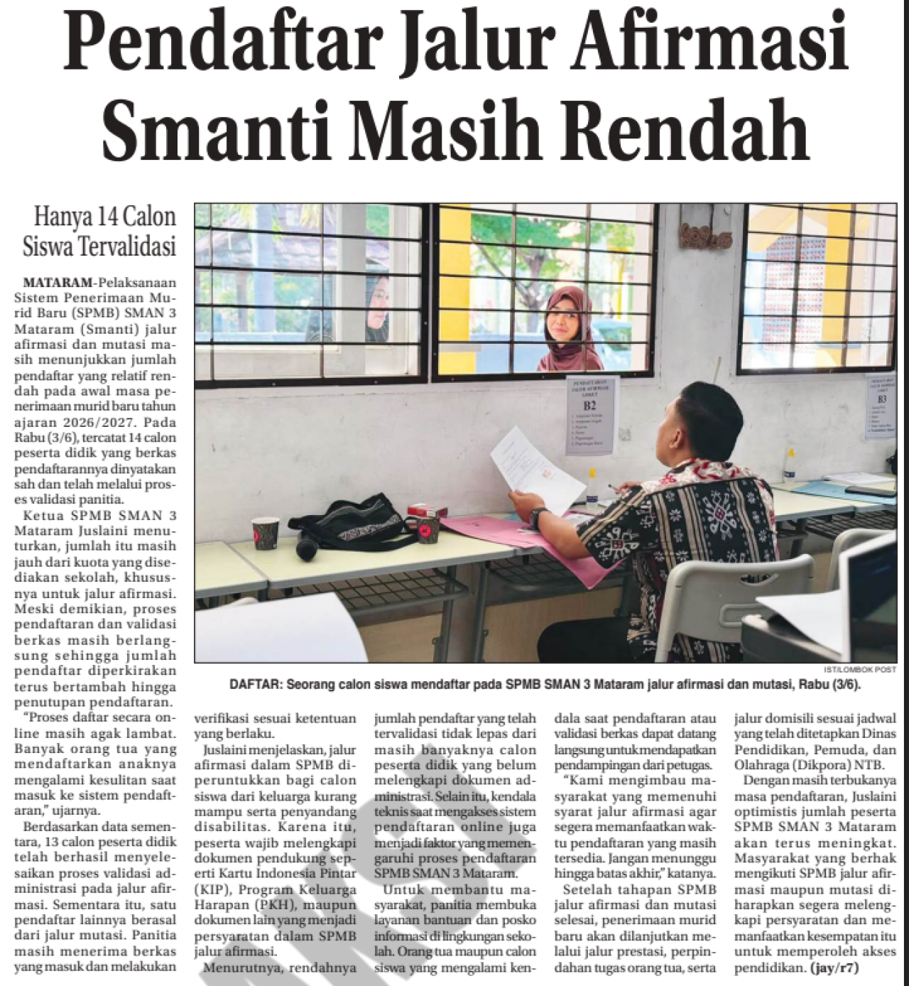 Pendaftar Jalur Afirmasi Smanti Masih Rendah