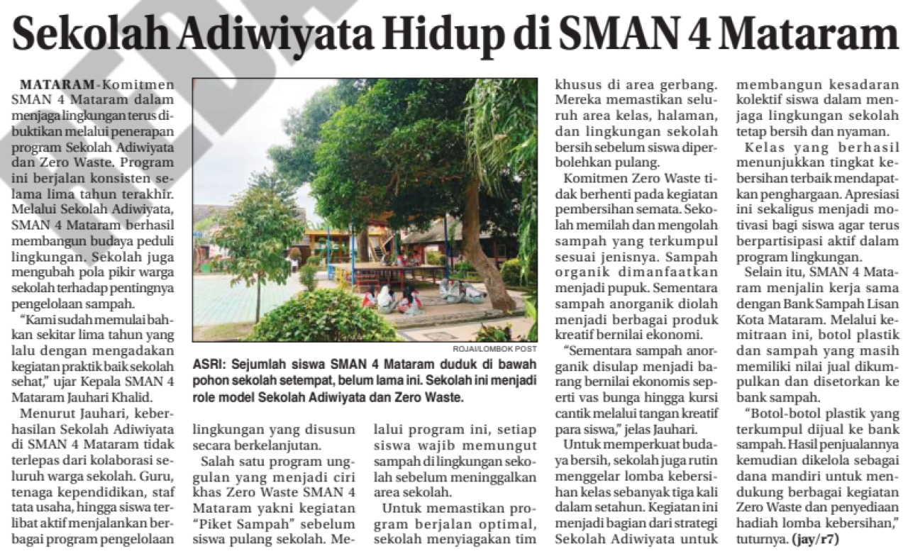 Sekolah Adiwiyata Hidup di SMAN 4 Mataram